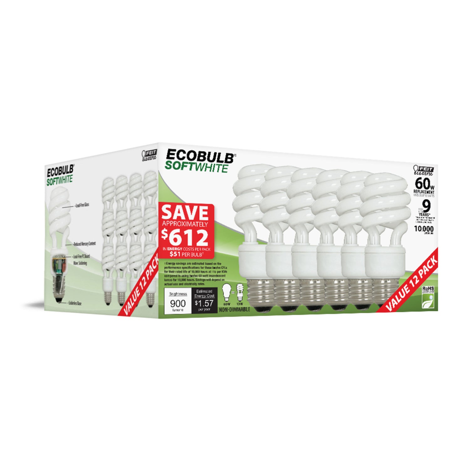 13W (60W Replacement) Soft White (2700K) E26 Base A19 General Purpose CFL Light Bulb (12-Pack)