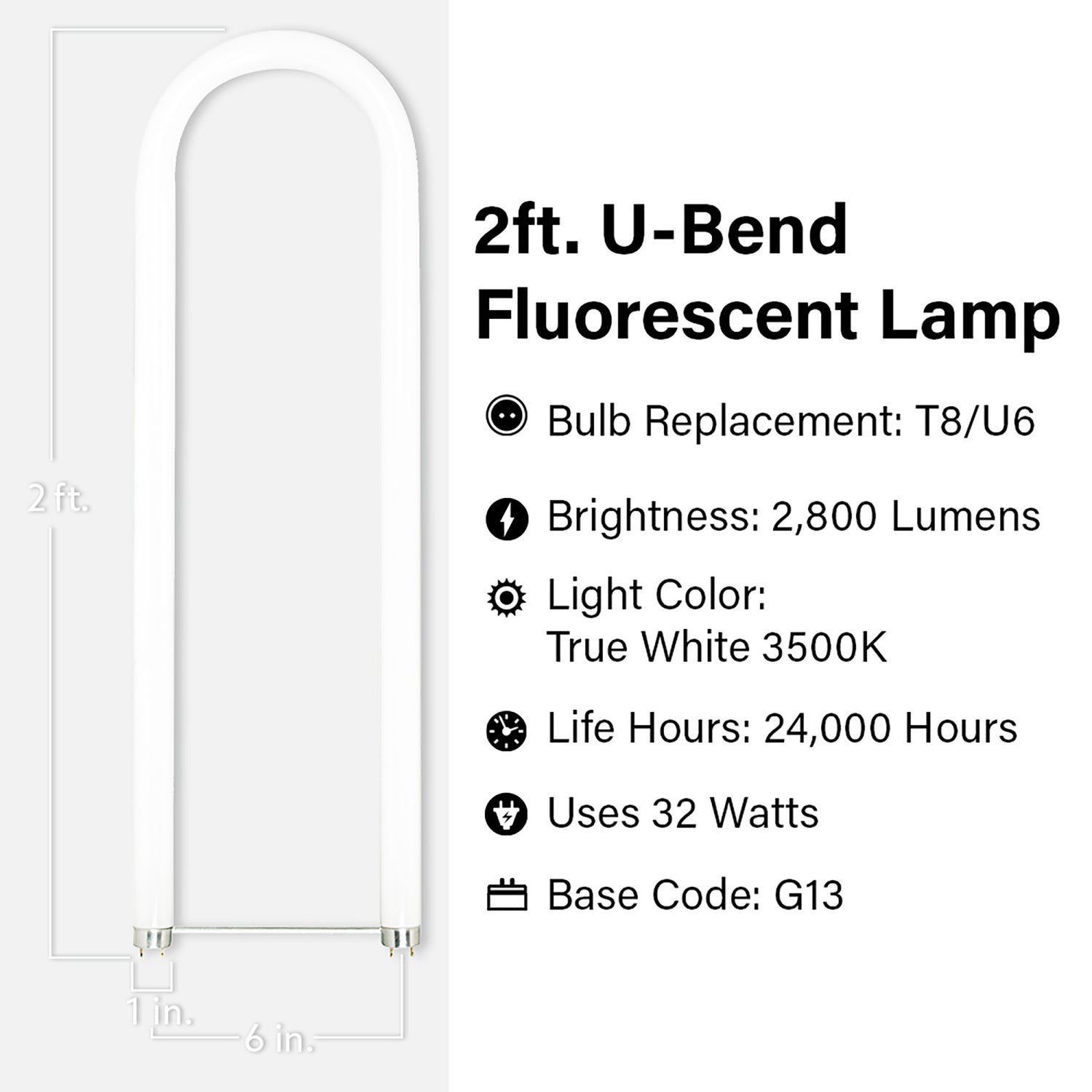 2 ft. 32W Neutral White (3500K) G13 Base (T8 Replacement) U-Bend Fluorescent Linear Light Tube