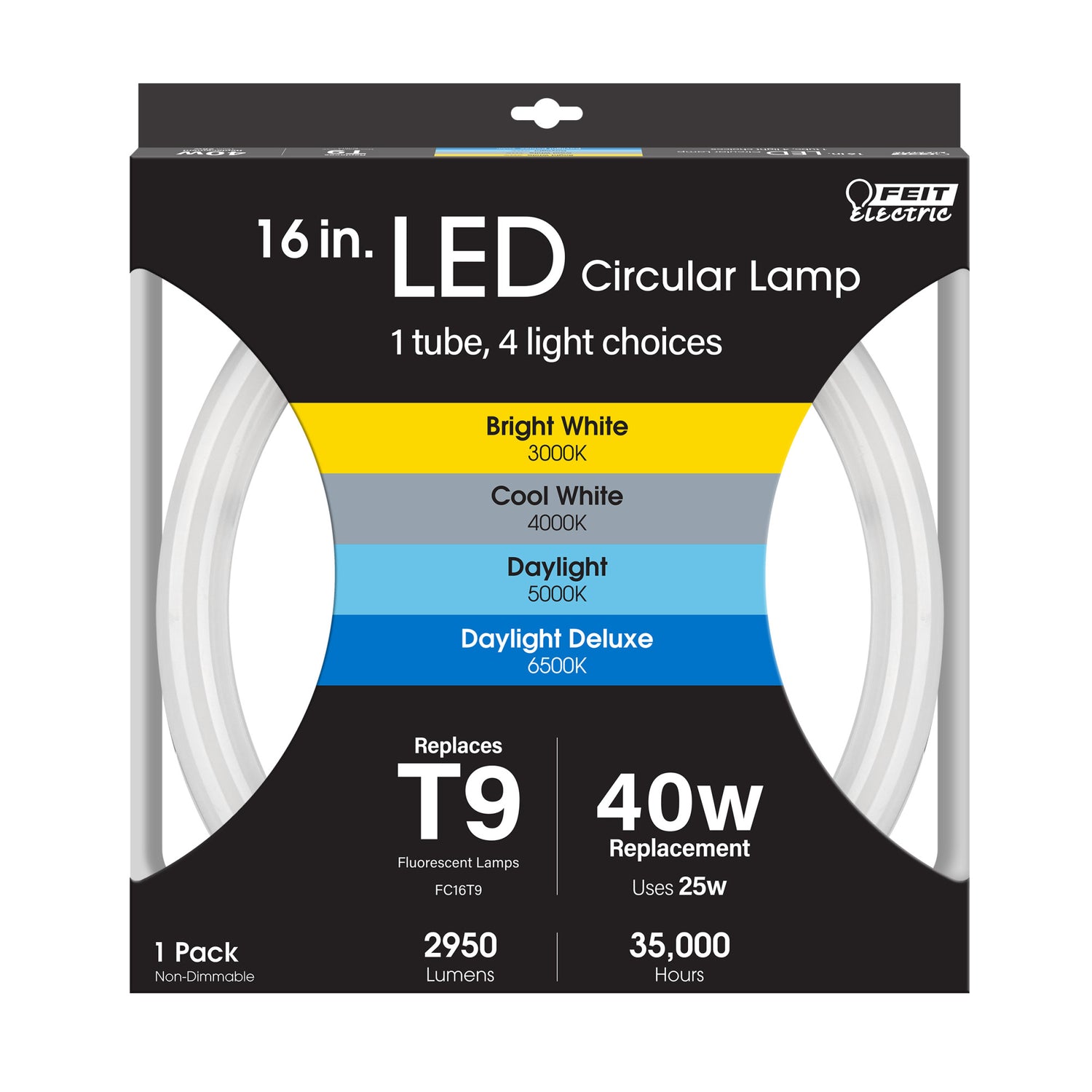 16 in. 40W Selectable White (T9 Replacement) Direct Replacement (Type A) Non-Dimmable Circular LED Light