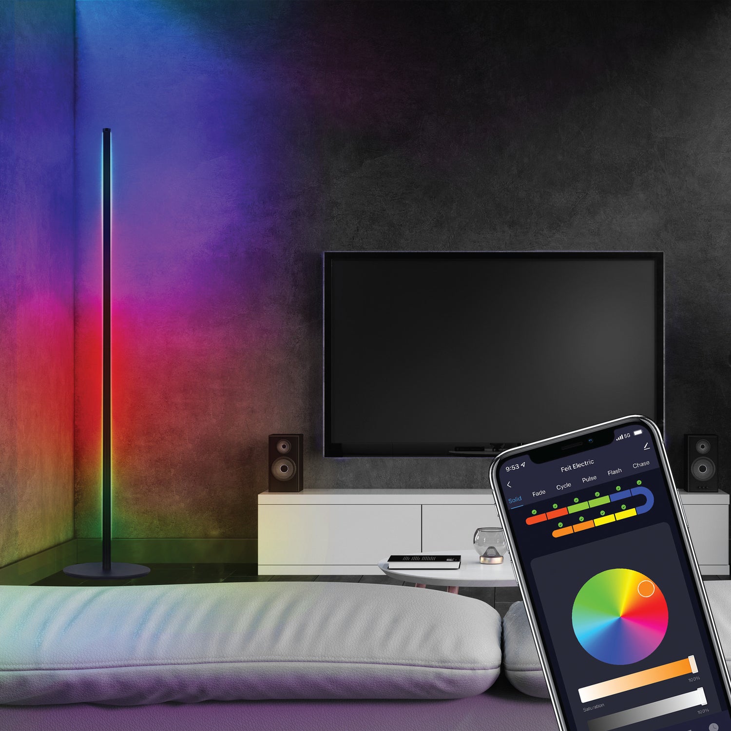 42 in. RGB Smart Wi-Fi LED Floor Lamp with Music Sync Alexa Google