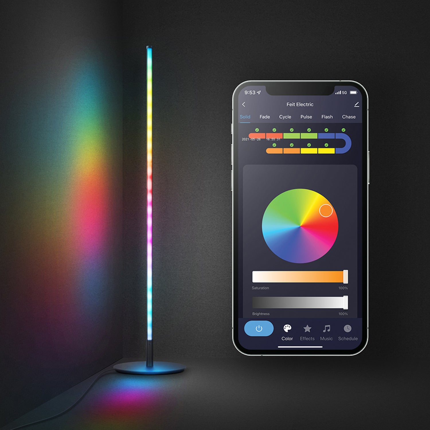 42 in. RGB Smart Wi-Fi LED Floor Lamp with Music Sync Alexa Google