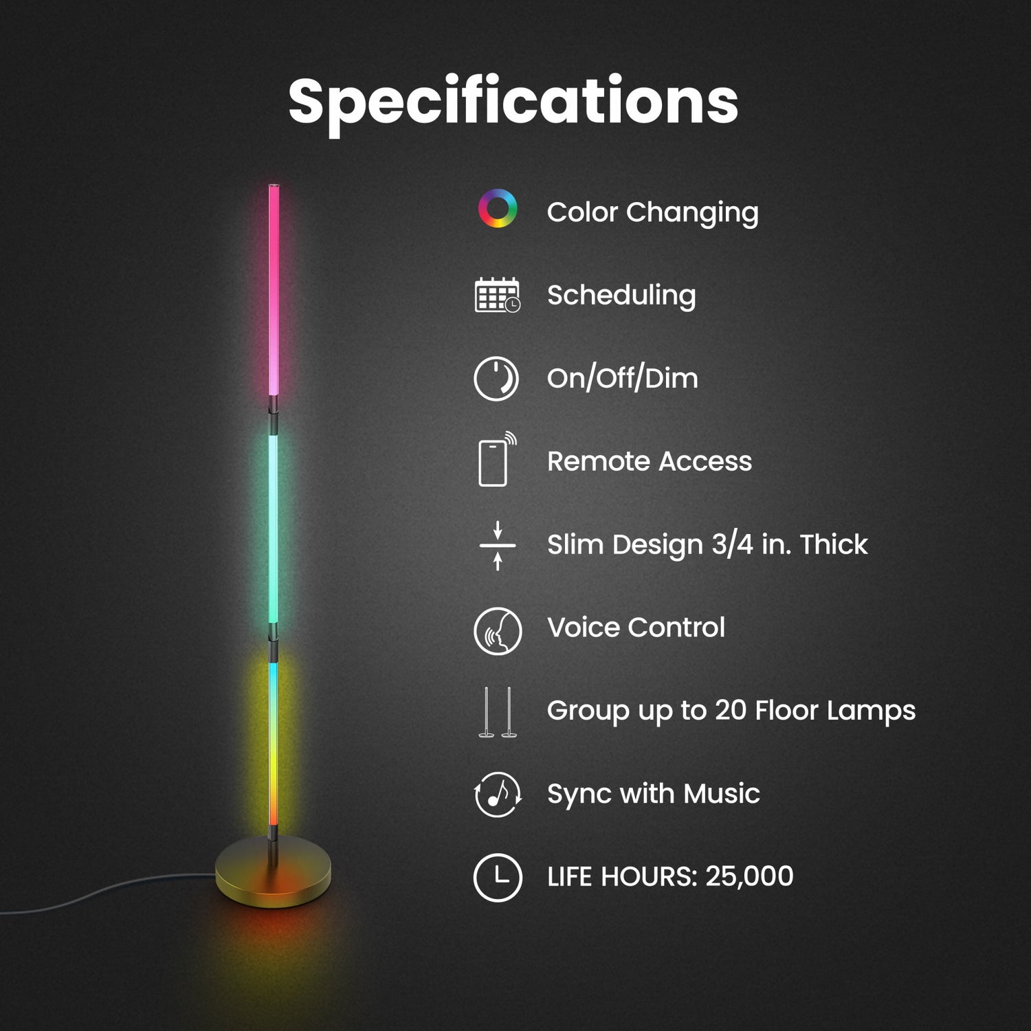 52 in. Smart Multi-Color Folding Floor Lamp with Chasing and Music Sync