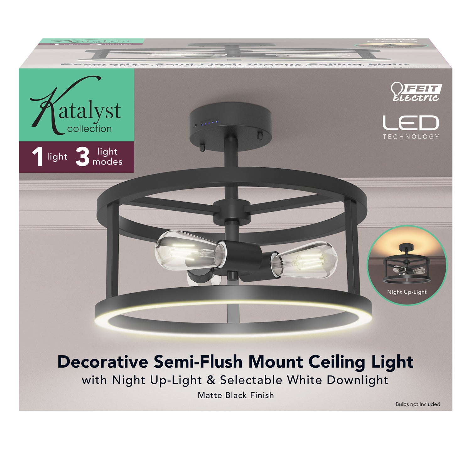 Katalyst Collection LED Semi Flush Decorative Ceiling Light Fixture Matte Black