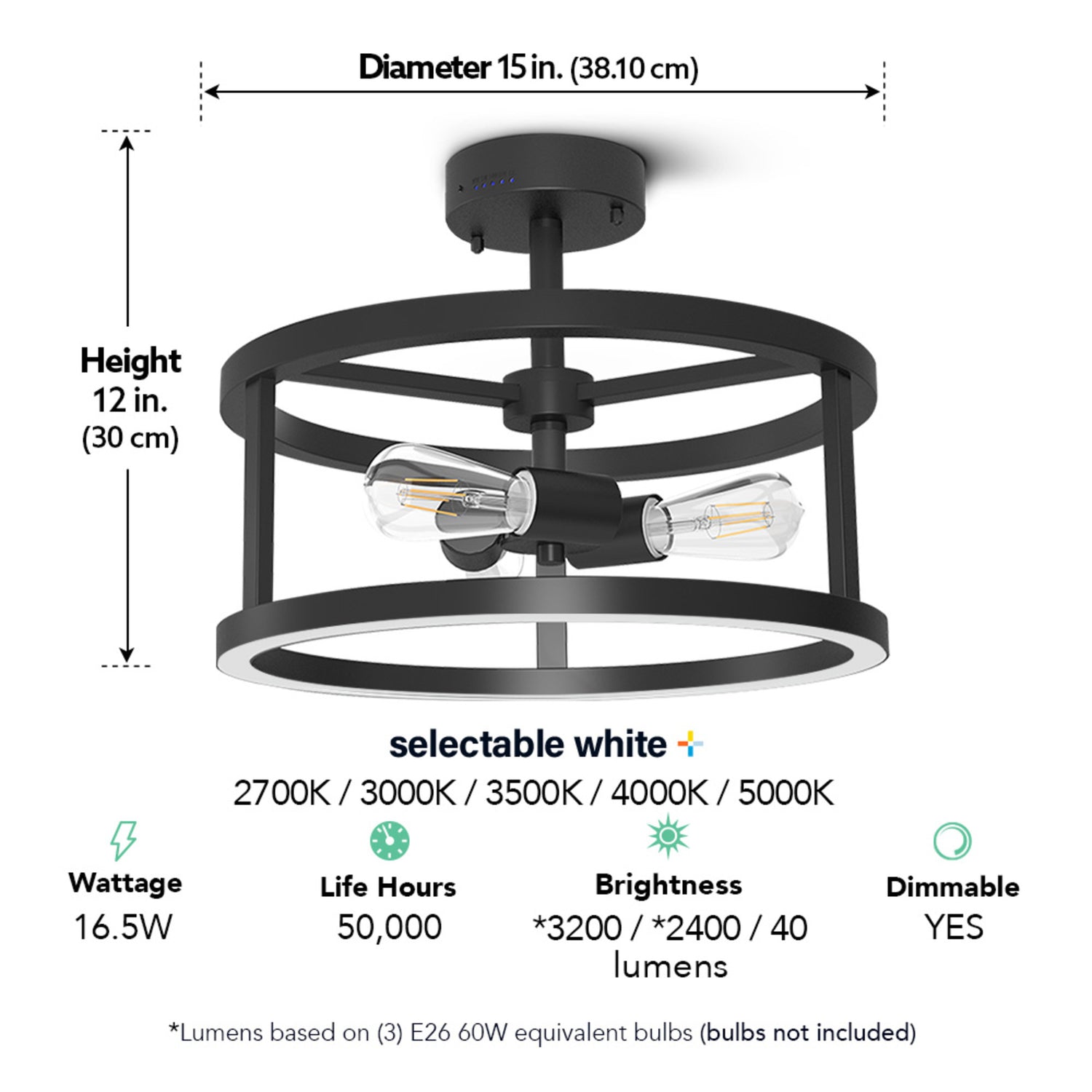 Katalyst Collection LED Semi Flush Decorative Ceiling Light Fixture Matte Black