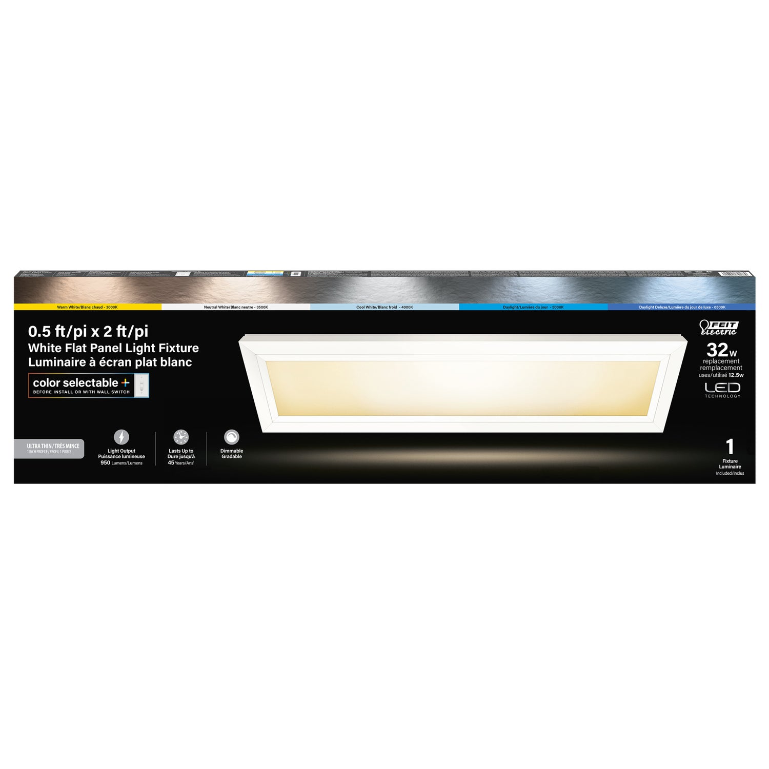 6 in. x 2 ft. 12.5W Selectable White (5 CCT) Dimmable Integrated LED Edge-Lit Flat Panel Flush Mount Light