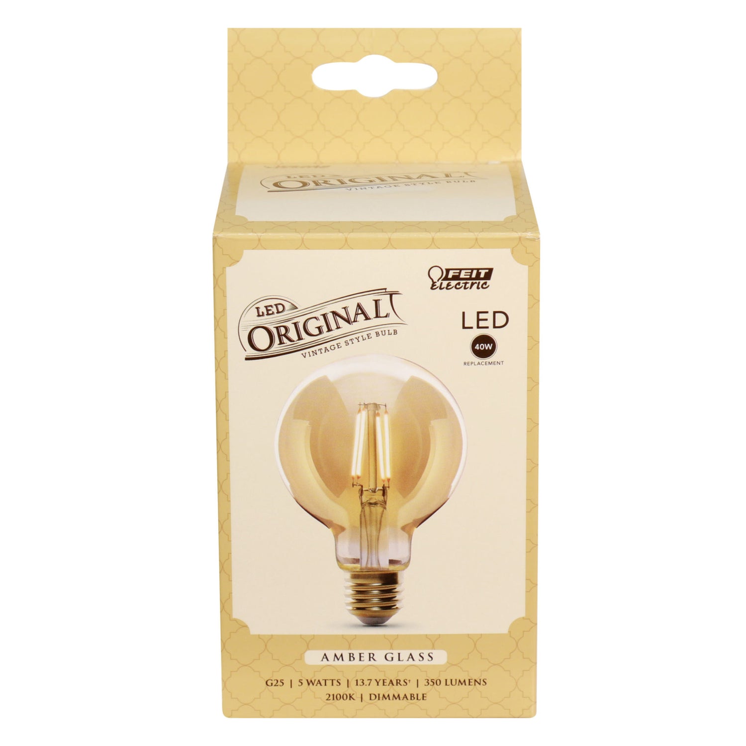 5W (40W Replacement) G25 E26 Dimmable Straight Filament Amber Glass Vintage Edison LED Light Bulb, Soft White
