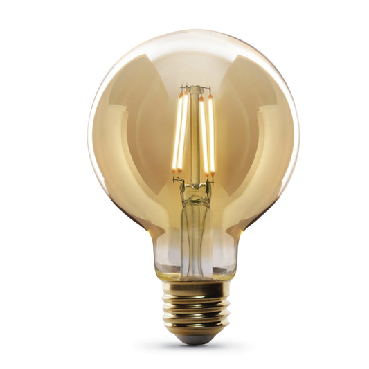 5W (40W Replacement) G25 E26 Dimmable Straight Filament Amber Glass Vintage Edison LED Light Bulb, Soft White