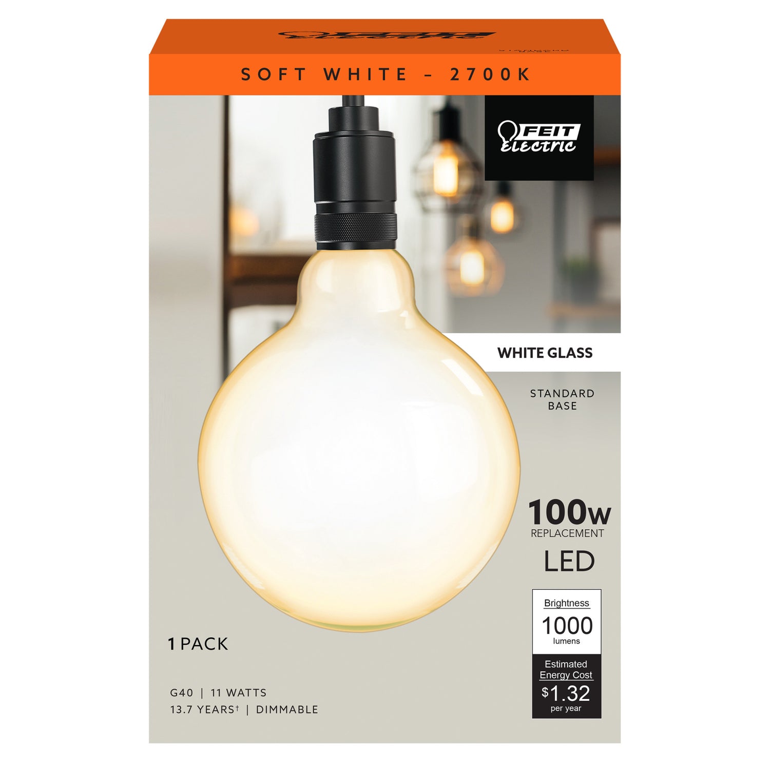 11W (100W Replacement) G40 E26 Dimmable Frosted Glass Vintage Edison LED Light Bulb, Soft White