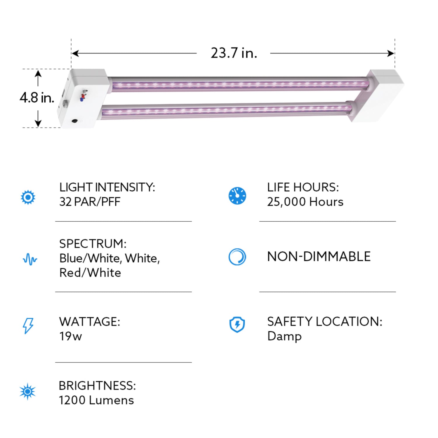 24 Inch 19W Selectable Spectrum LED Grow Light