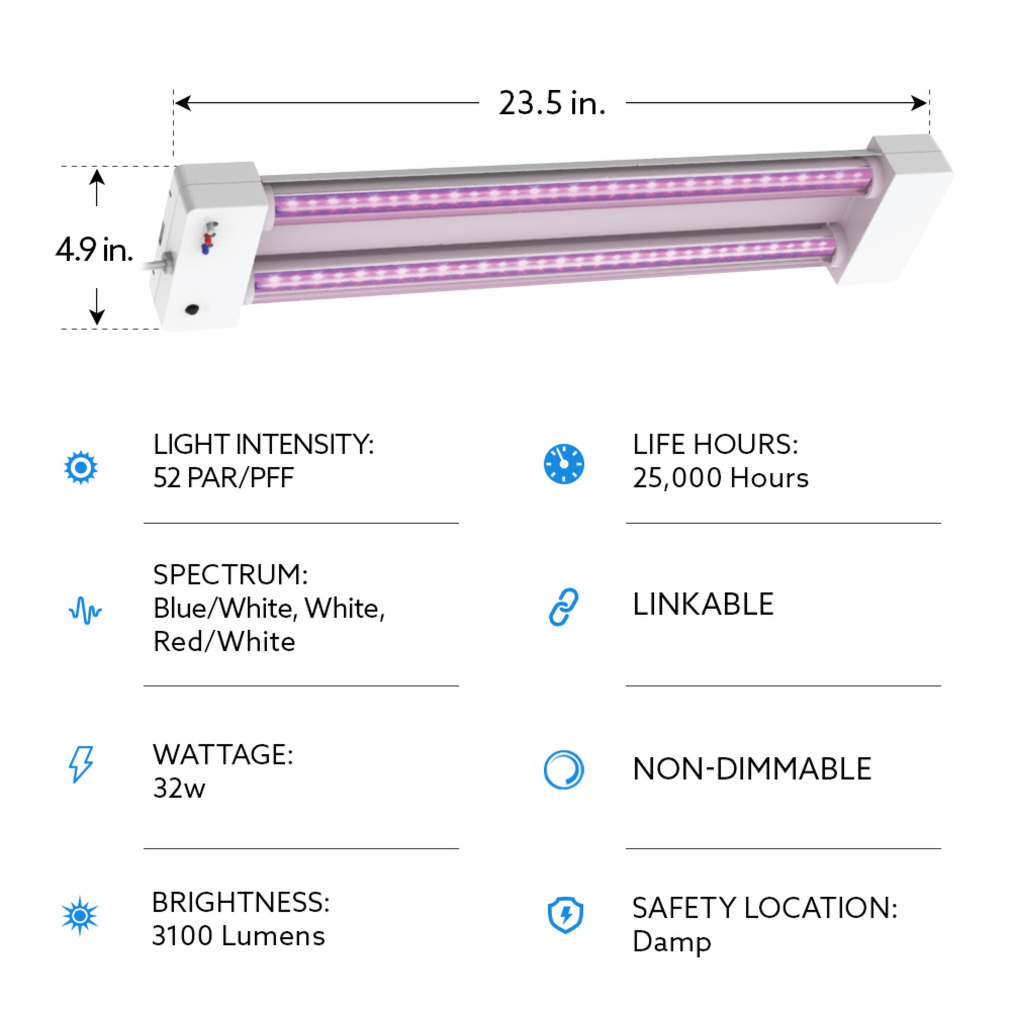 24 in. 32W Adjustable Spectrum LED Grow Light