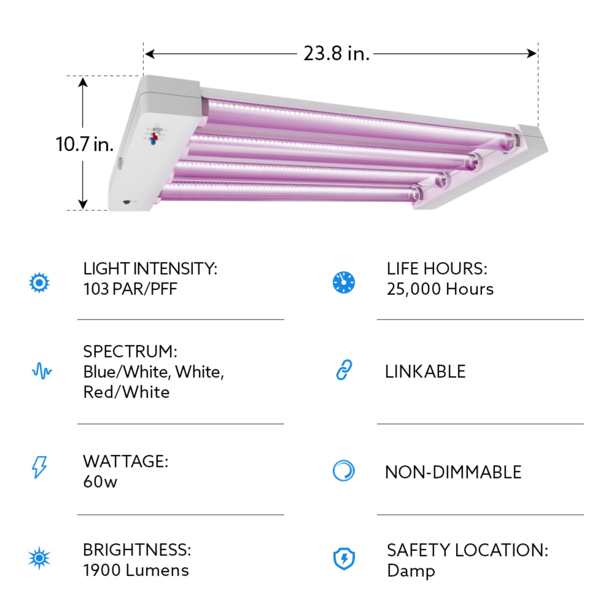 2 ft. 60W Selectable Spectrum LED Grow Light