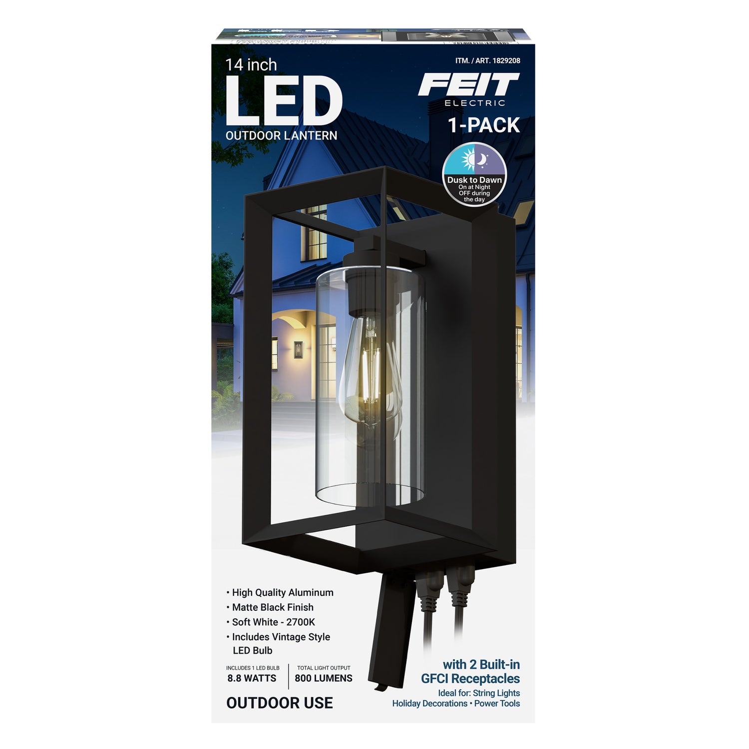 14 in. Rectangular LED Lantern, Black