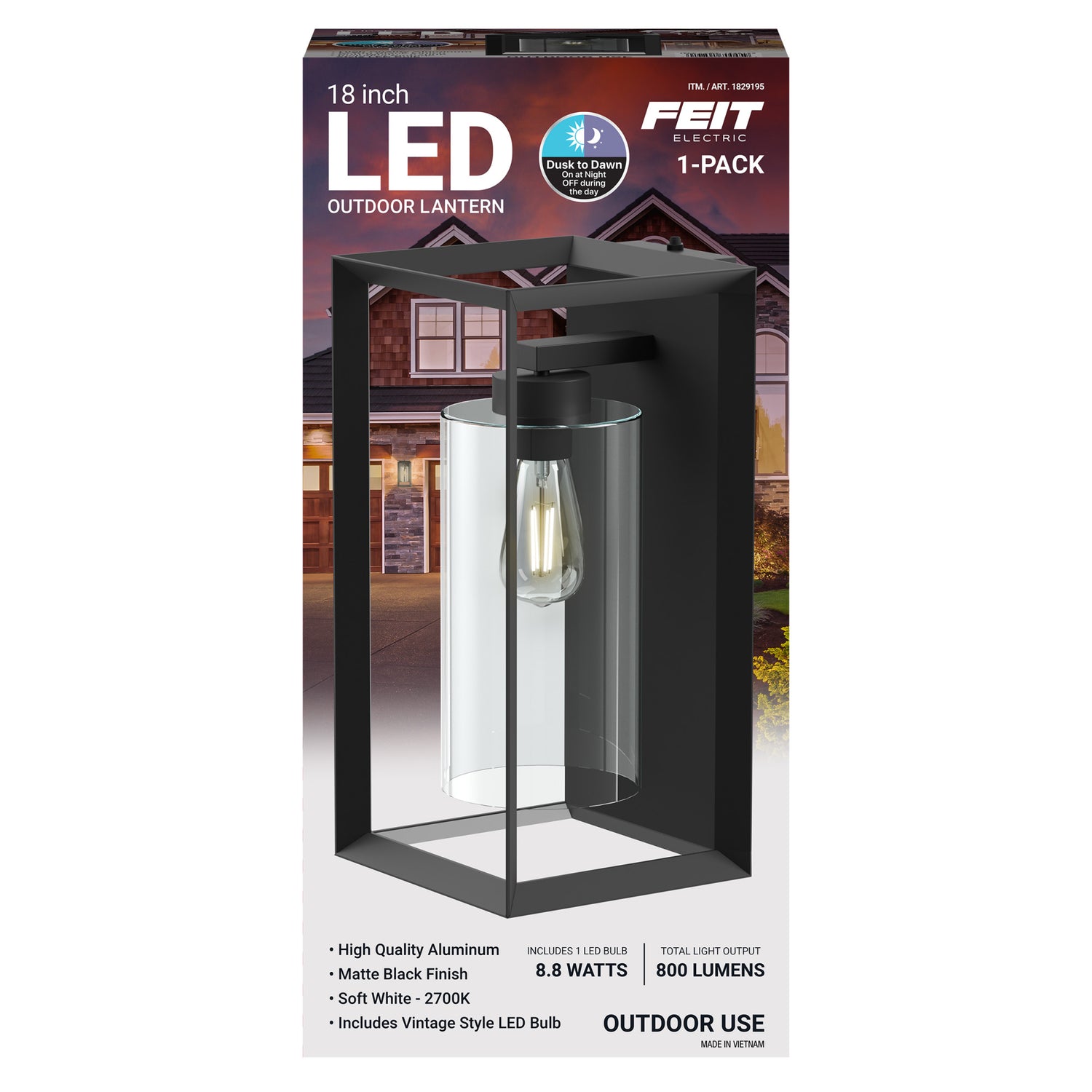 18 in. Rectangular LED Lantern, Black