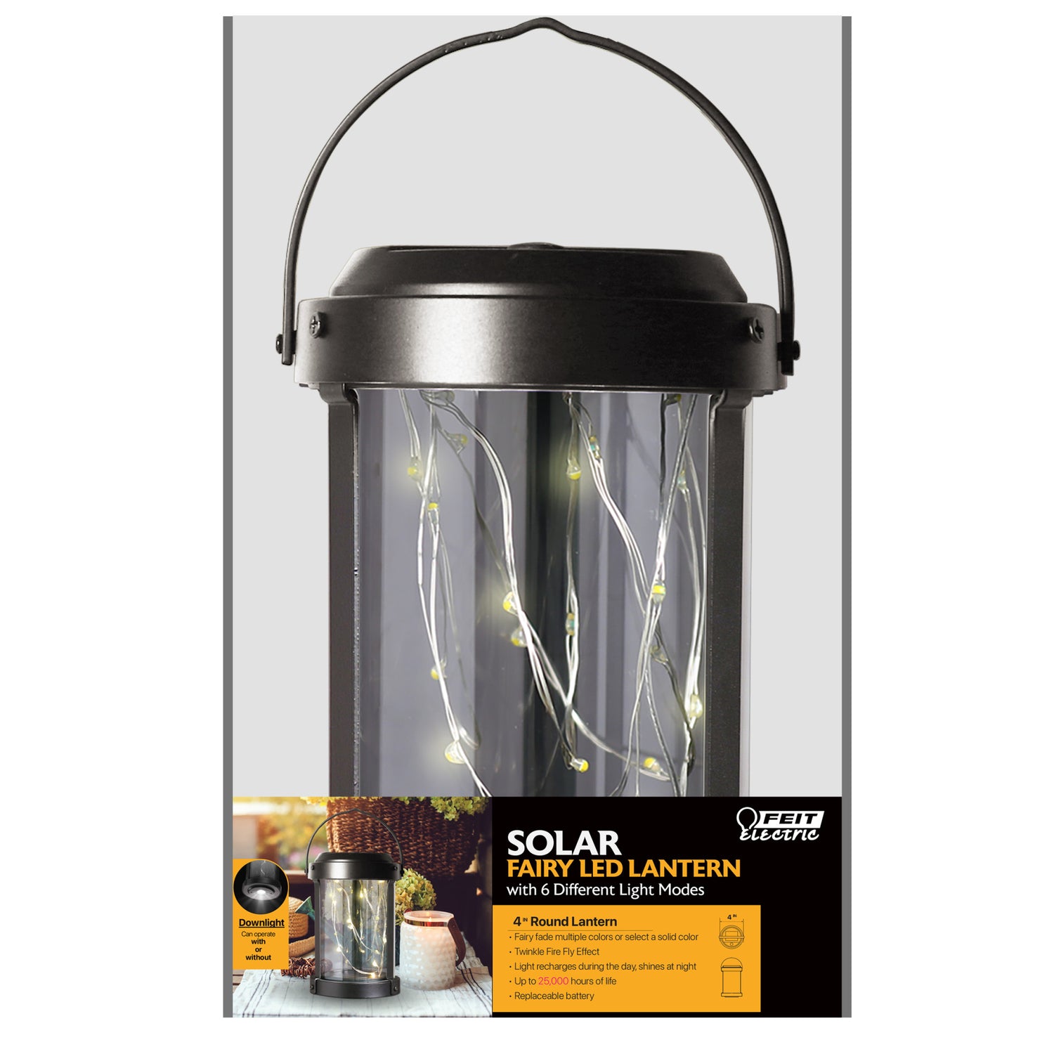 4 in. Solar Powered Round Outdoor Fairy LED Lantern