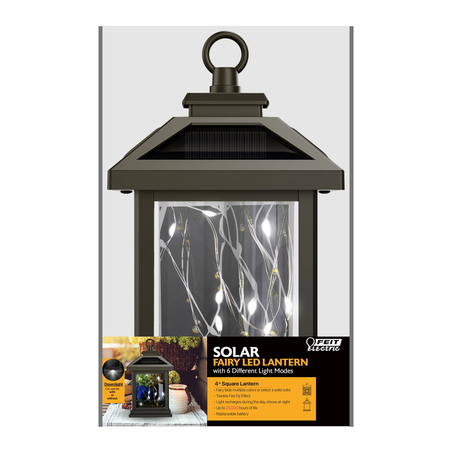 4 in. Square Solar Powered Outdoor Fairy Lantern