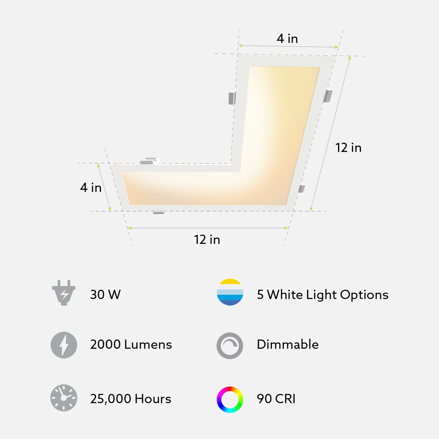 1 ft. x 1 ft. 30W (125W Replacement) Adjustable White L-Shape Linear LED Canless Recessed Downlight