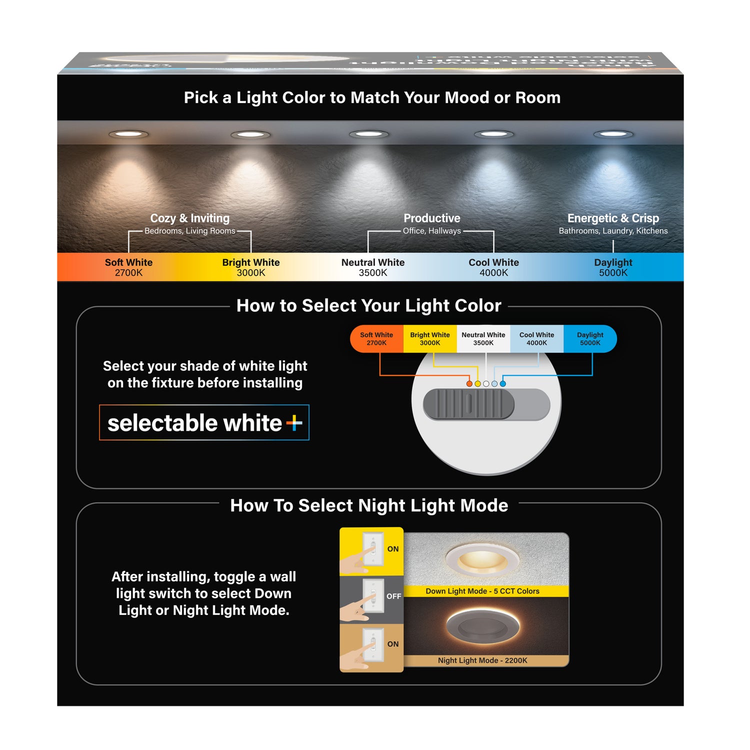 4 in. 7.2W (50W Replacement) Color Selectable LED Downlight With Night Light Mode