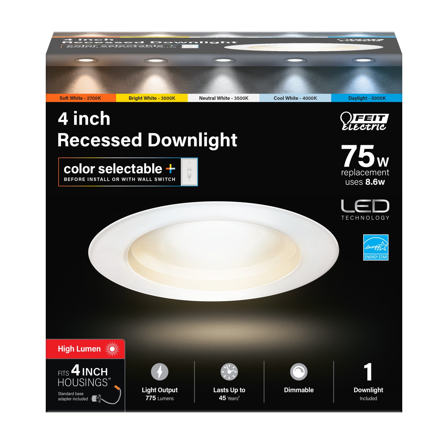 4 in. 75W Replacement Color Selectable (5CCT) High Output LED Recessed Downlight