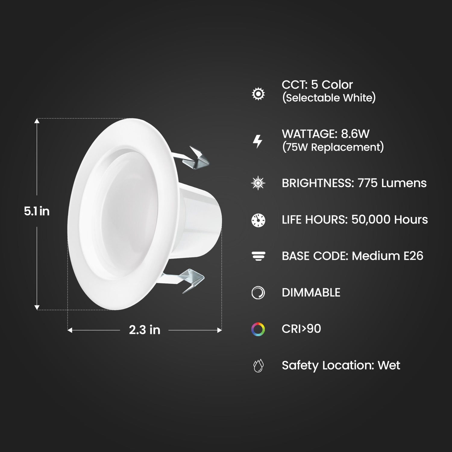 4 in. 75W Replacement Color Selectable (5CCT) High Output LED Recessed Downlight