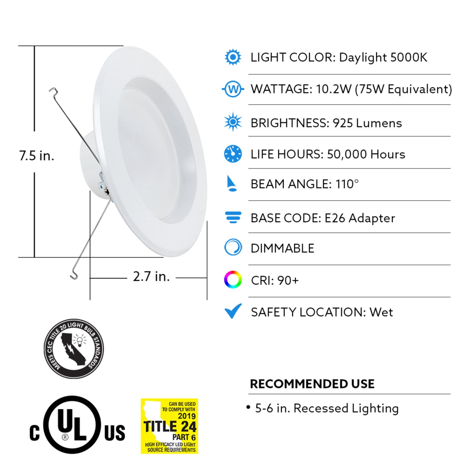 5/6 in. 75W Replacement Daylight (5000K) Dimmable Enhance LED Recessed Downlight (6-Pack)