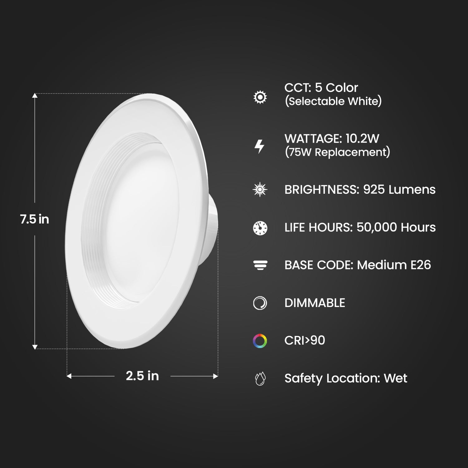 5-6 in. 75W Replacement Adjustable White Dimmable Enhance LED Recessed Downlight