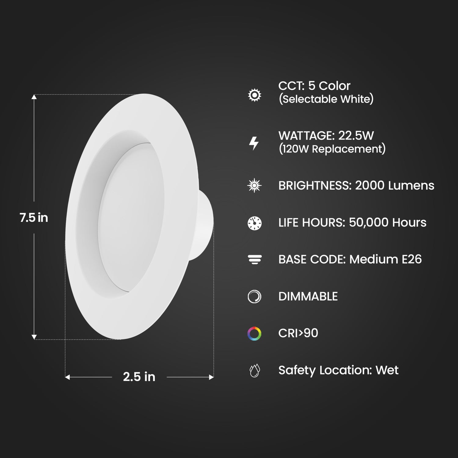 5-6 in. 120W Replacement Adjustable White Dimmable High Output Enhance LED Recessed Downlight