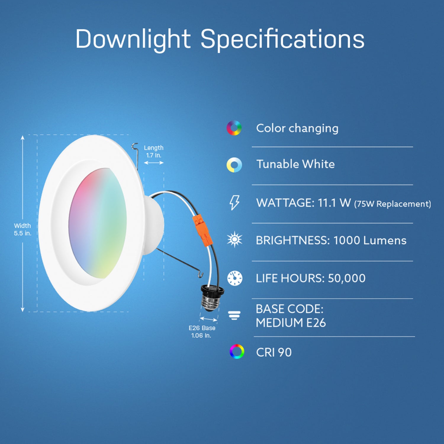 6 in. 11.1W (75W Replacement) Color Changing Smart Alexa Google Wi-Fi Recessed Downlight