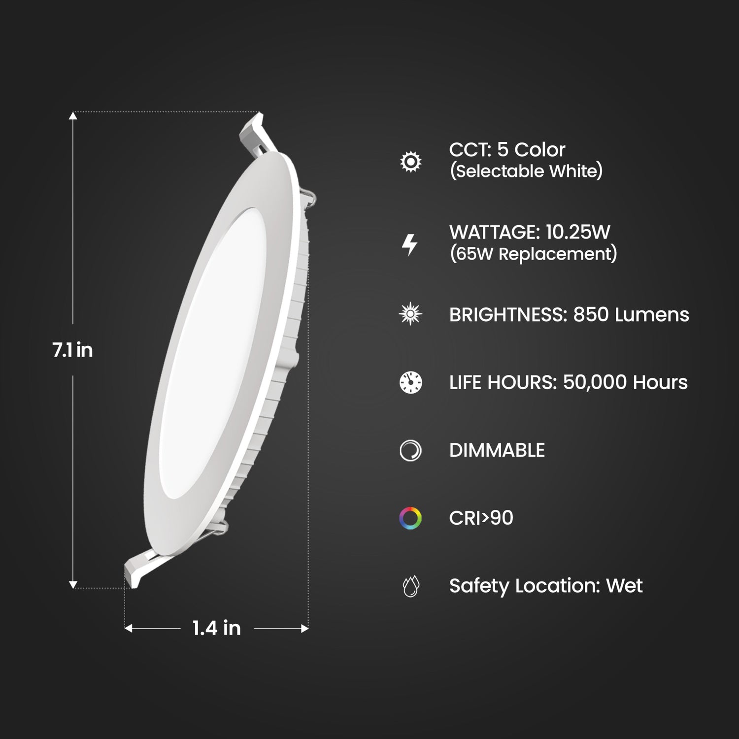 6 in. 10.25W (65W Replacement) Adjustable White Canless LED Recessed Lights with Battery Backup