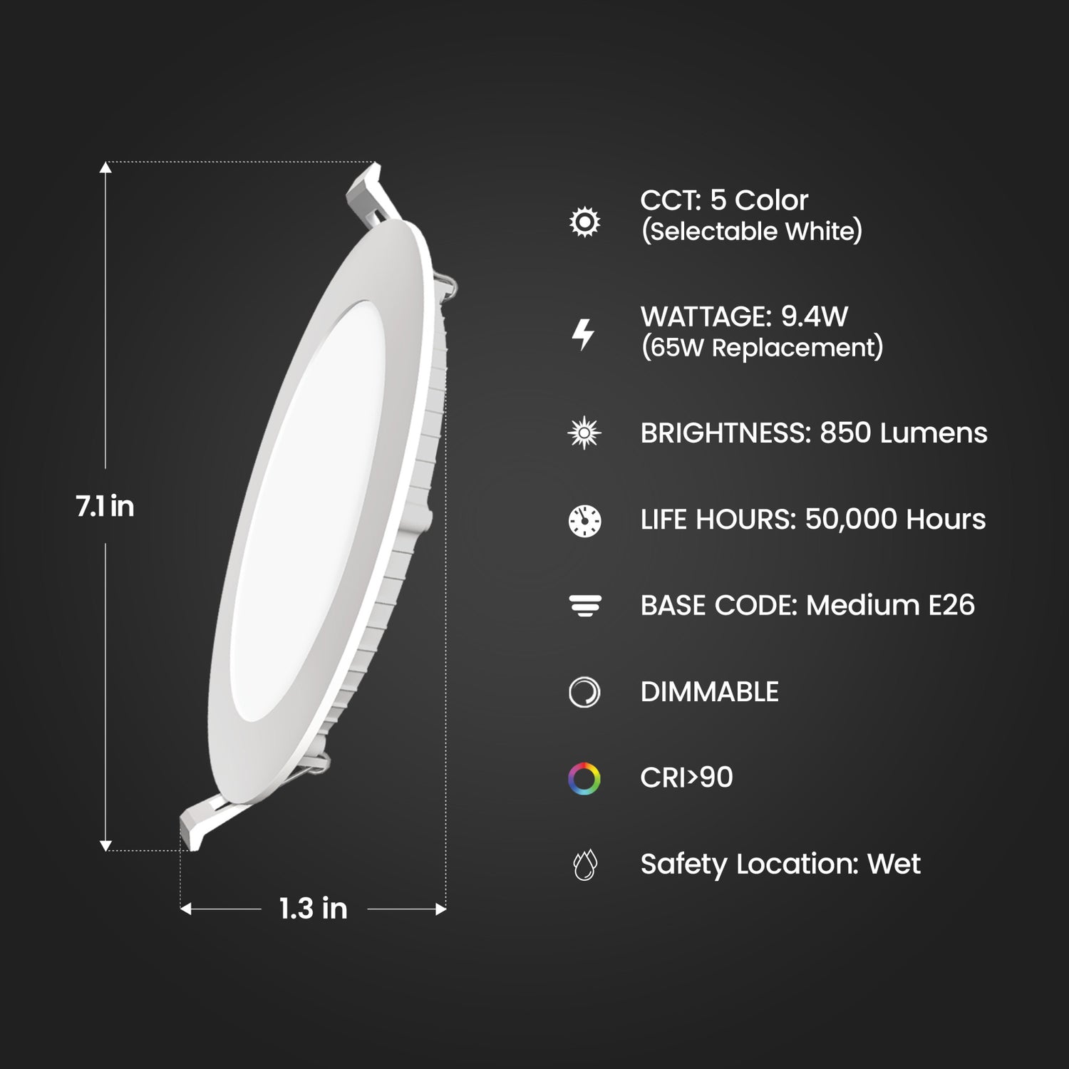 6 in. 9.4W (65W Replacement) Adjustable White Canless Motion LED Recessed Lights with Battery Backup