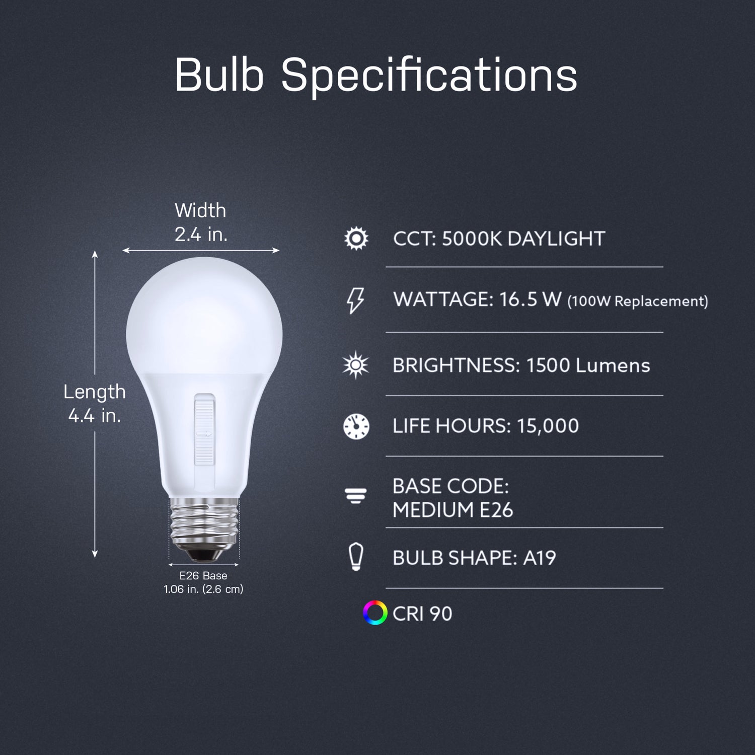 16.5W (100W Replacement) Adjustable White Dusk to Dawn LED Bulb