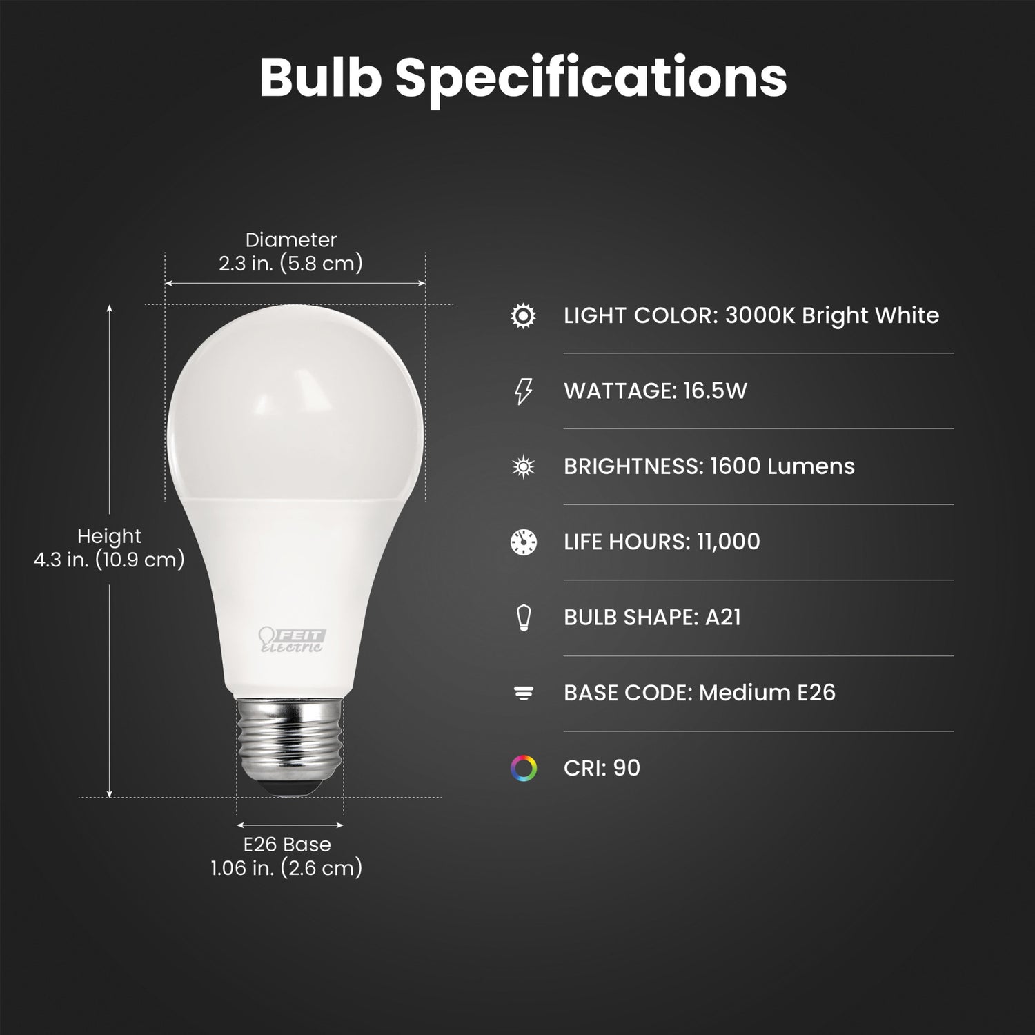 17.7W (100W Replacement) Bright White (3000K) E26 Base A19 Non-Dimmable Enhance 10K LED Light Bulb (2-Pack)