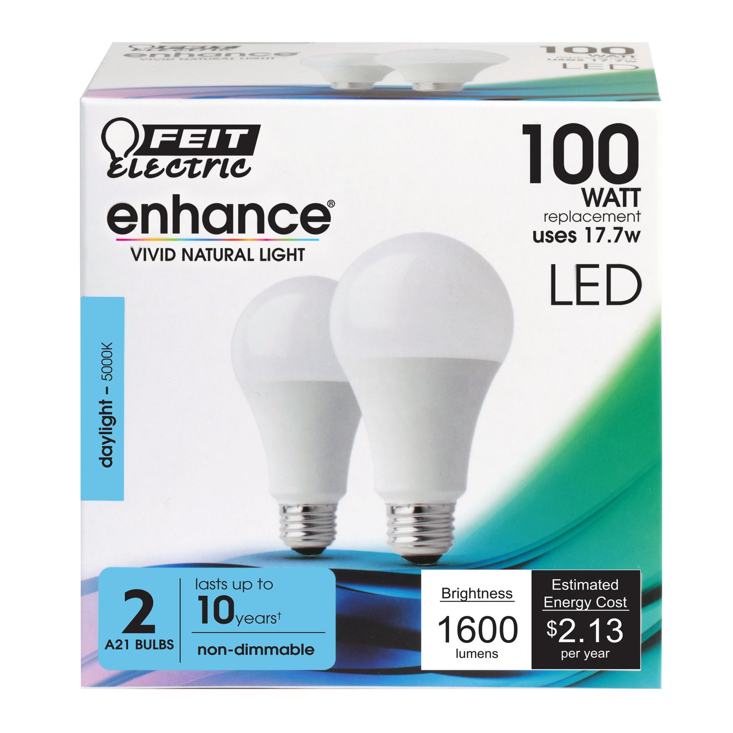 17.7W (100W Replacement) Daylight (5000K) E26 Base A19 Enhance Non-Dimmable LED Bulb (2-Pack)