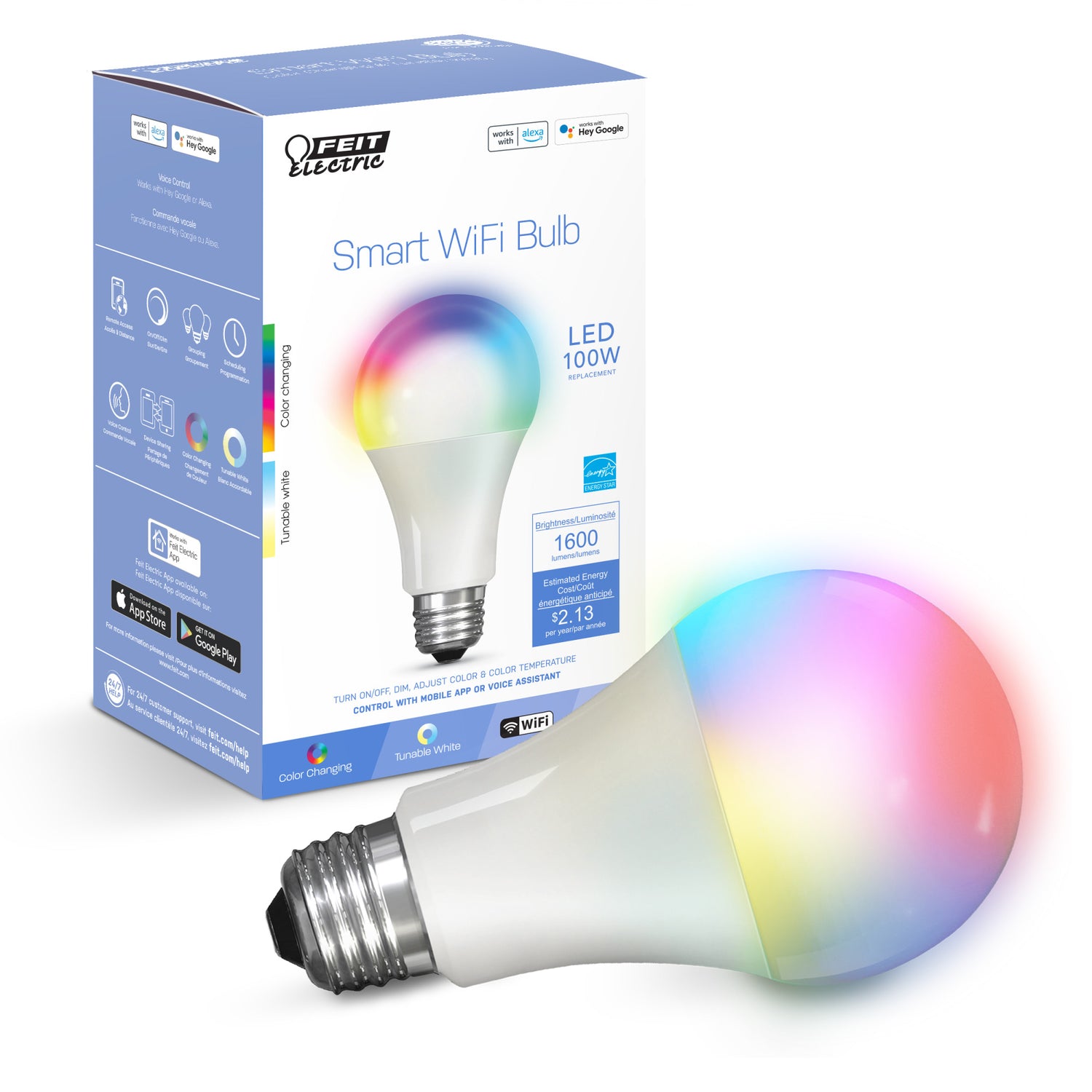 17.7W (100W Replacement) RGBW A21 (E26 Base) Dimmable Alexa Google Smart Wi-Fi LED Bulb