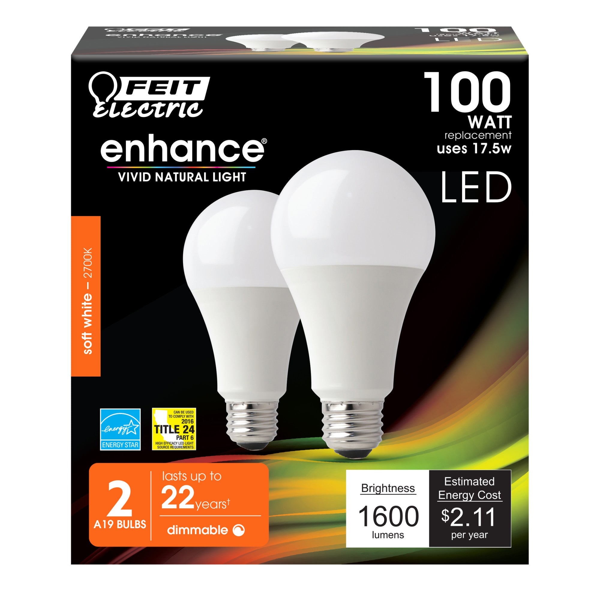 100W Replacement Soft White A19 Dimmable LED Enhance LED (2-Pack)