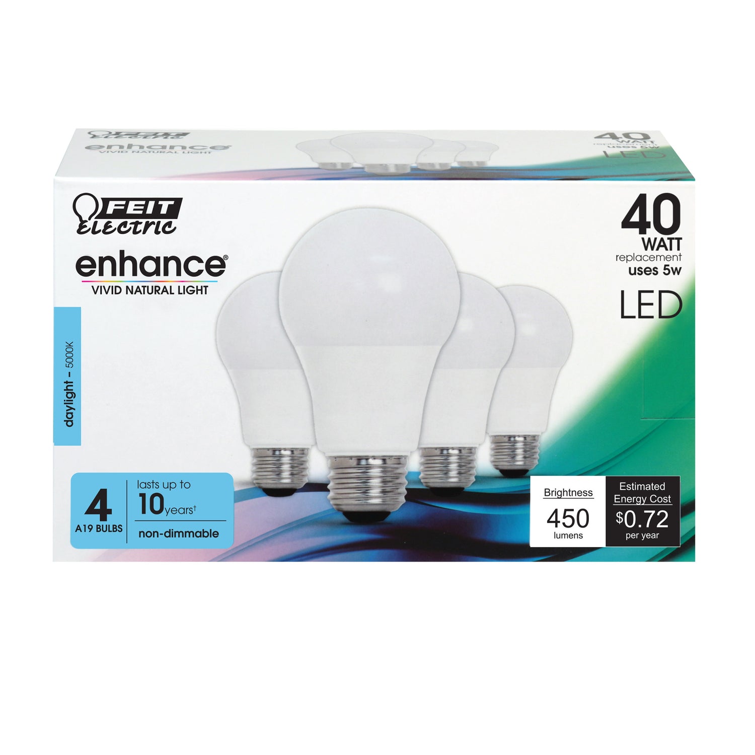 5W (40W Replacement) Daylight (5000K) E26 Base A19 Non-Dimmable Enhance LED Light Bulb (4-Pack)