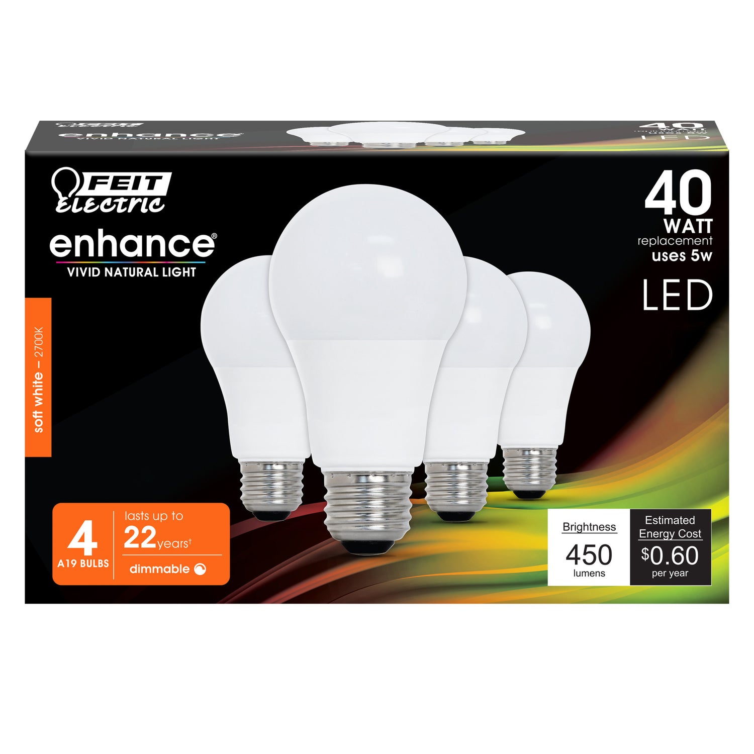 5W (40W Replacement) Soft White (2700K) E26 Base A19 Dimmable General Purpose LED (4-Pack)