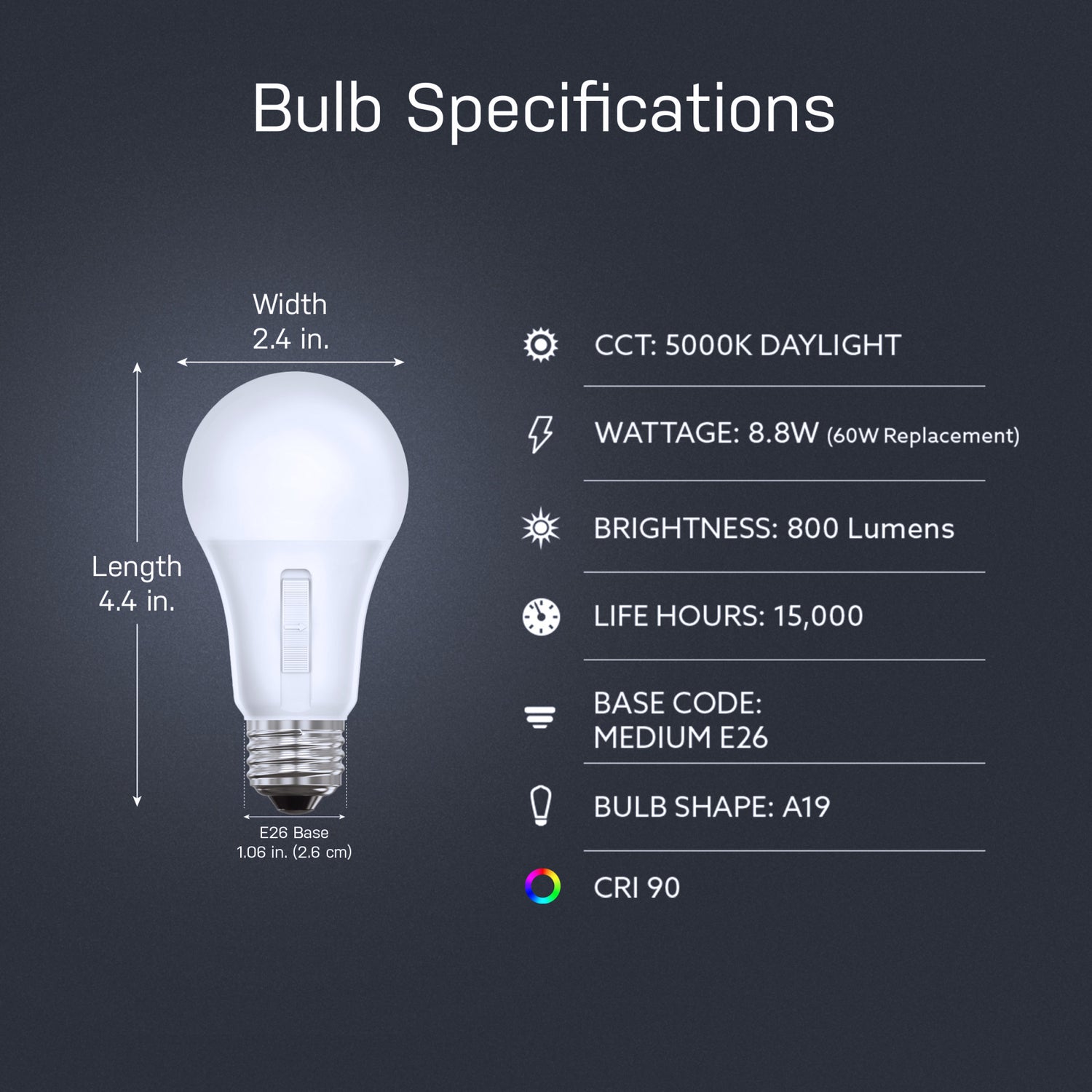 8.8W (60W Replacement) Adjustable White Dusk to Dawn Outdoor LED Bulb