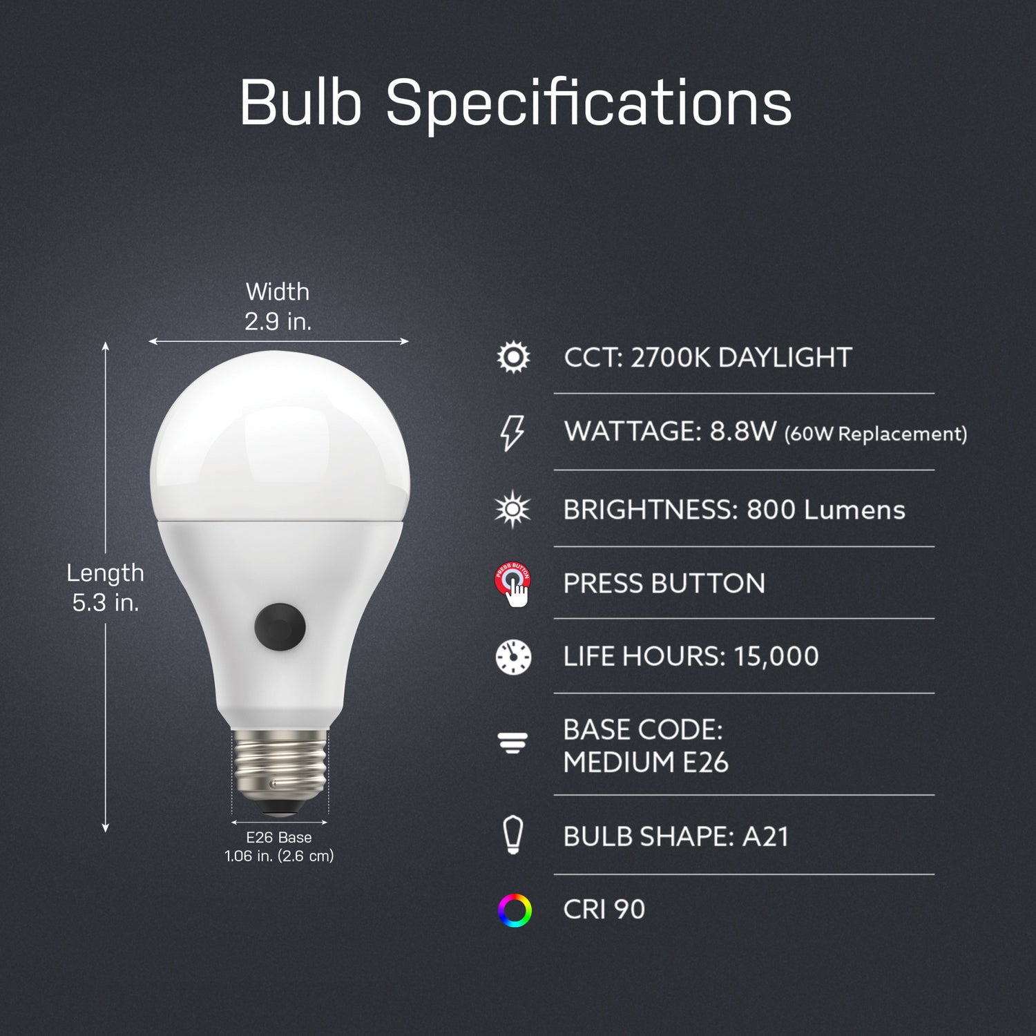 60W Equivalent Soft White A19 Non-Dimmable Battery Backup LED Bulb