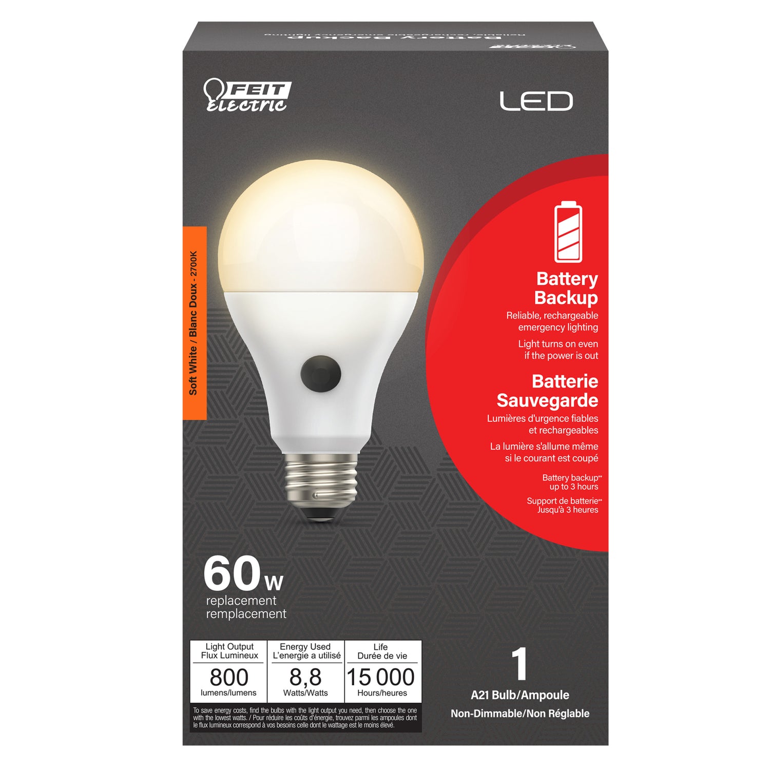 60W Equivalent Soft White A19 Non-Dimmable Battery Backup LED Bulb