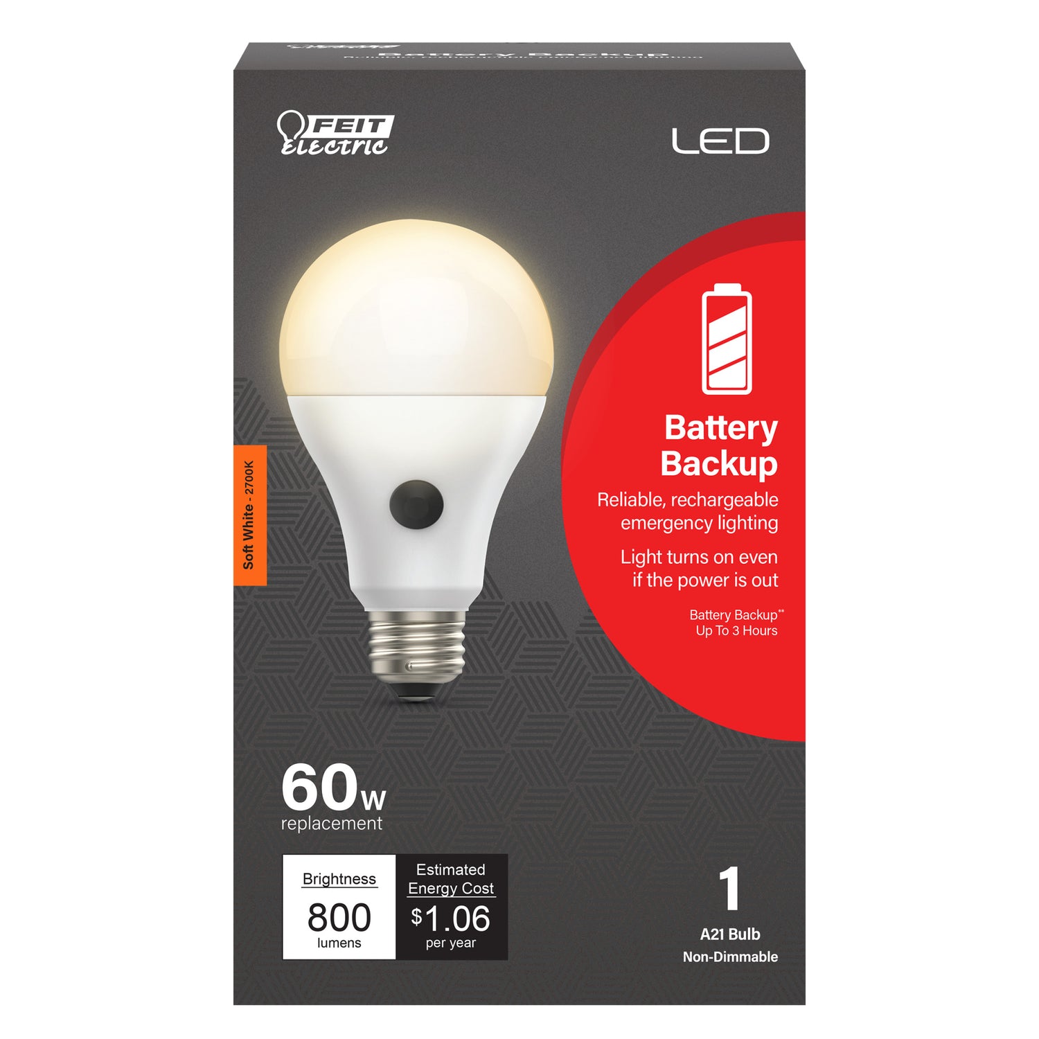 60W Equivalent Soft White A19 Non-Dimmable Battery Backup LED Bulb