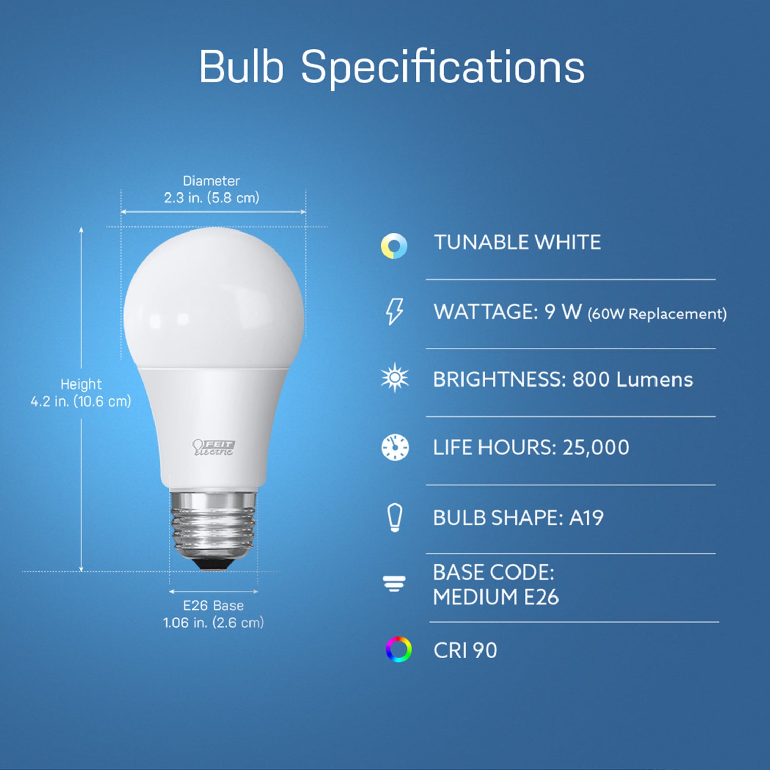 8.8W (60W Replacement) Tunable White E26 Base A19 Smart WiFi LED Light Bulb (2-Pack)