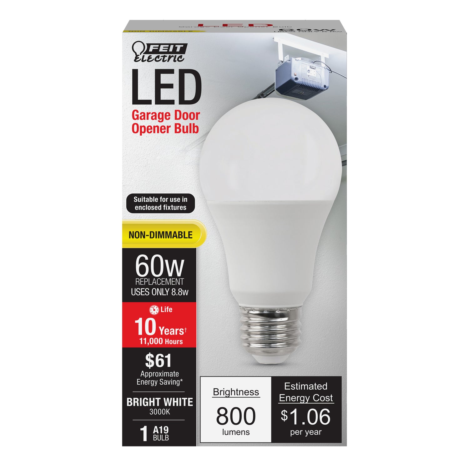 8.8W (60W Replacement) Bright White (3000K) A19 Garage Bulb LED