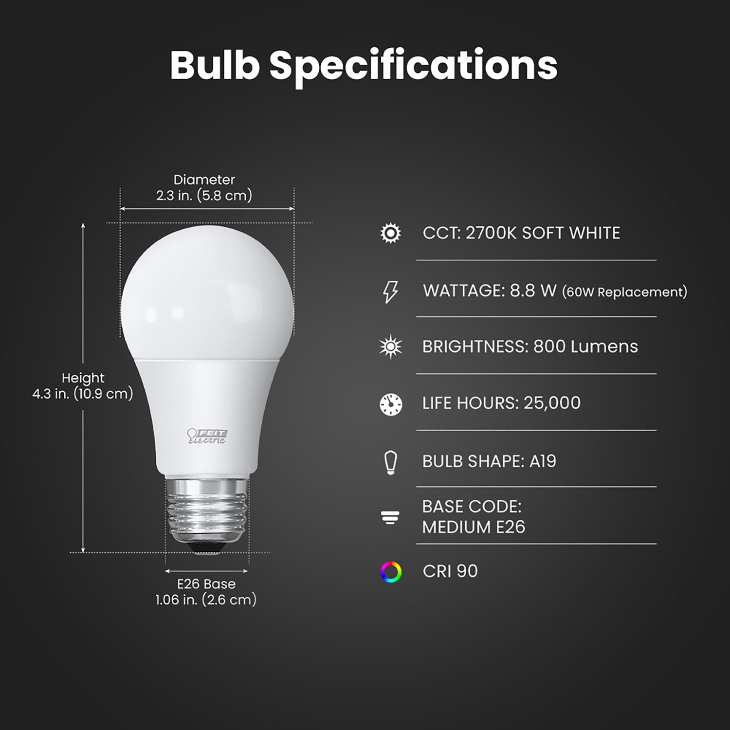 8W (60W Replacement) Soft White (2700K) A19 (E26 Base) Dimmable LED Light Bulb (8-Pack)