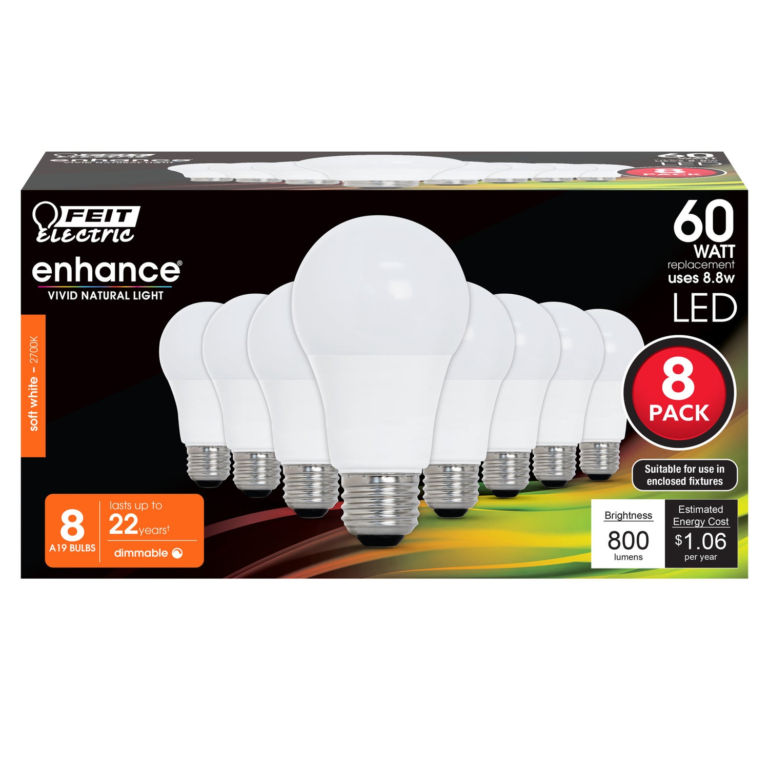 8W (60W Replacement) Soft White (2700K) A19 (E26 Base) Dimmable LED Light Bulb (8-Pack)