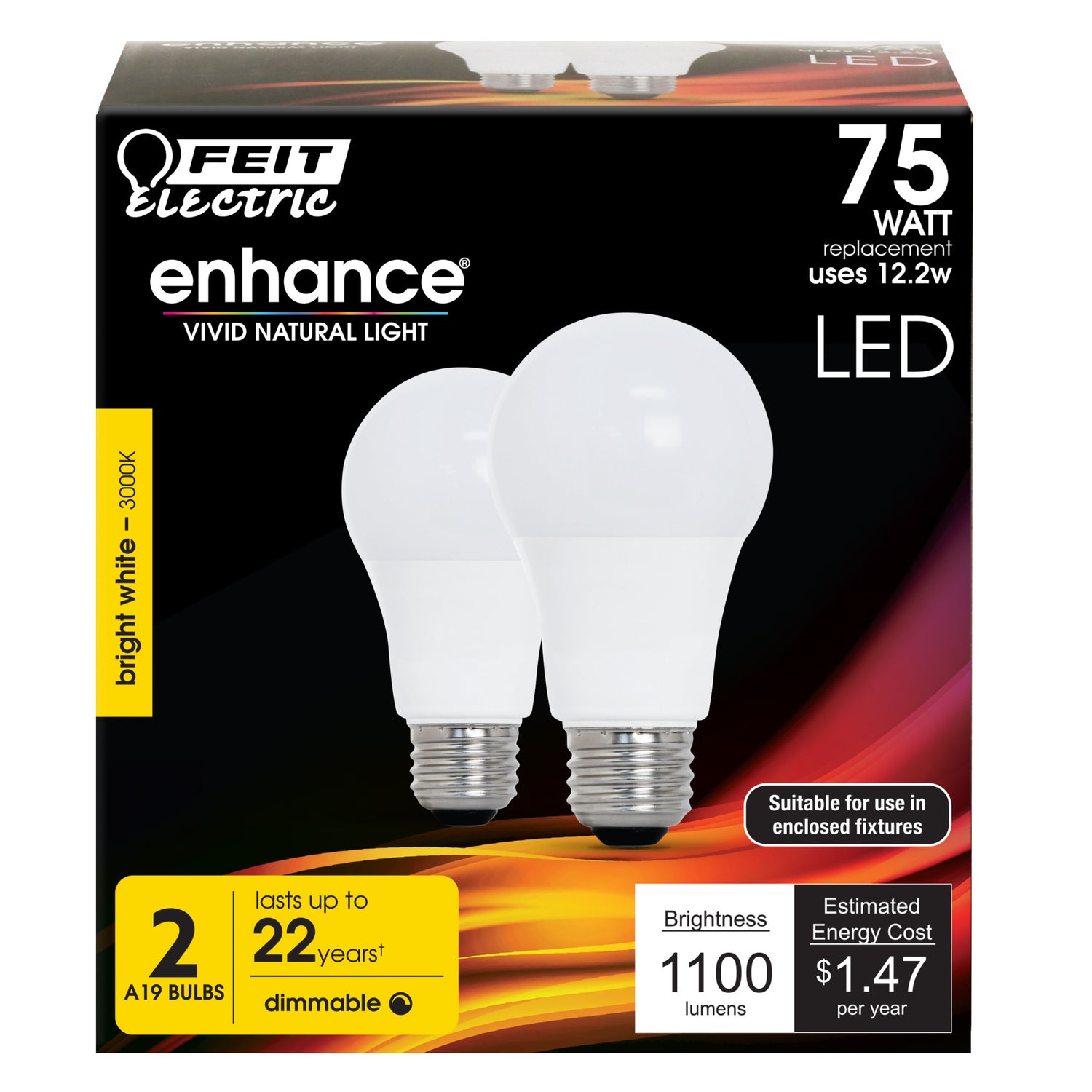 12.2W (75W Replacement) Bright White (3000K) E26 Base A19 Dimmable Enhance General Purpose LED (2-Pack)