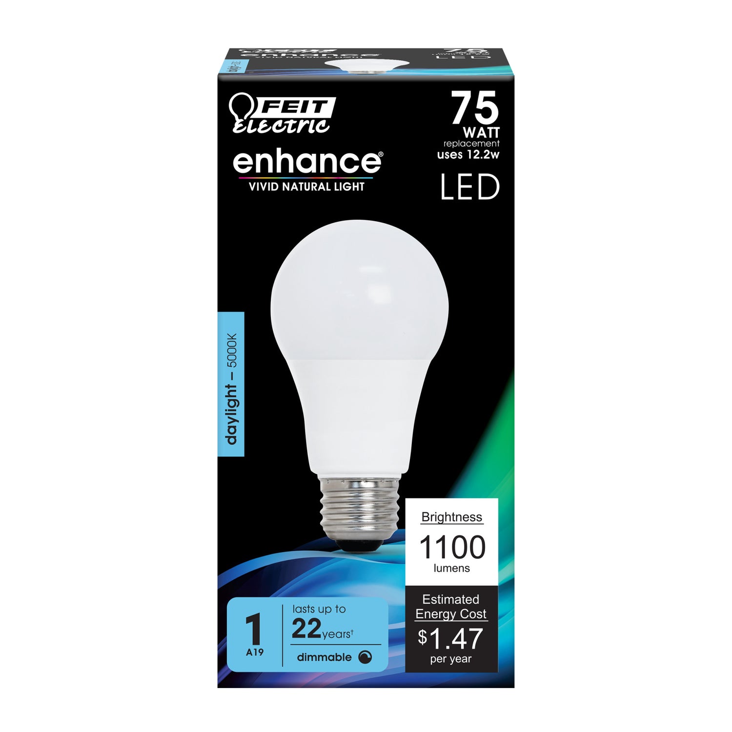 12.2W (75W Replacement) Daylight (5000K) E26 Base A19 Dimmable LED Bulb