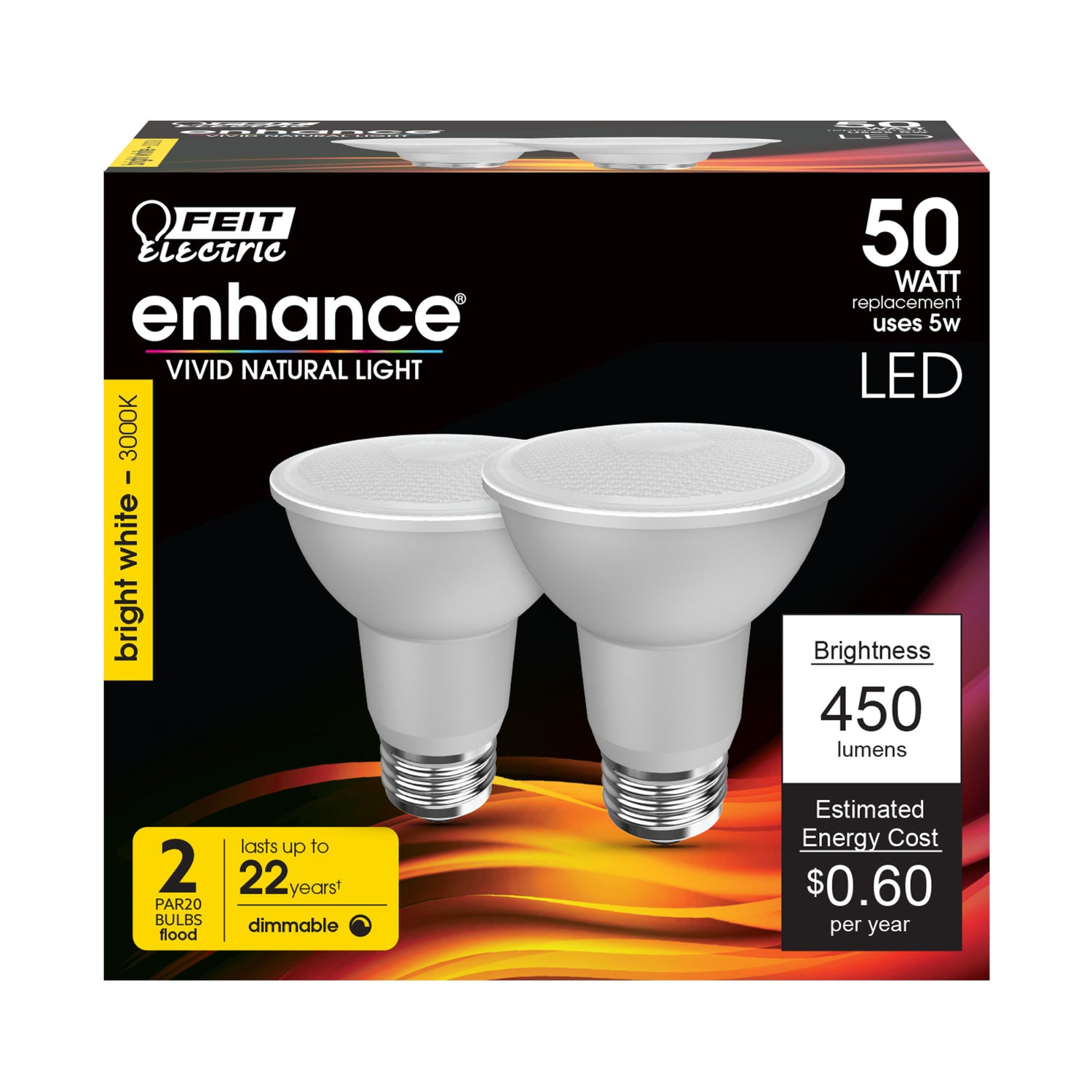 5W (50W Replacement) Bright White (3000K) E26 Base PAR20 Dimmable Enhance Reflector LED (2-Pack)