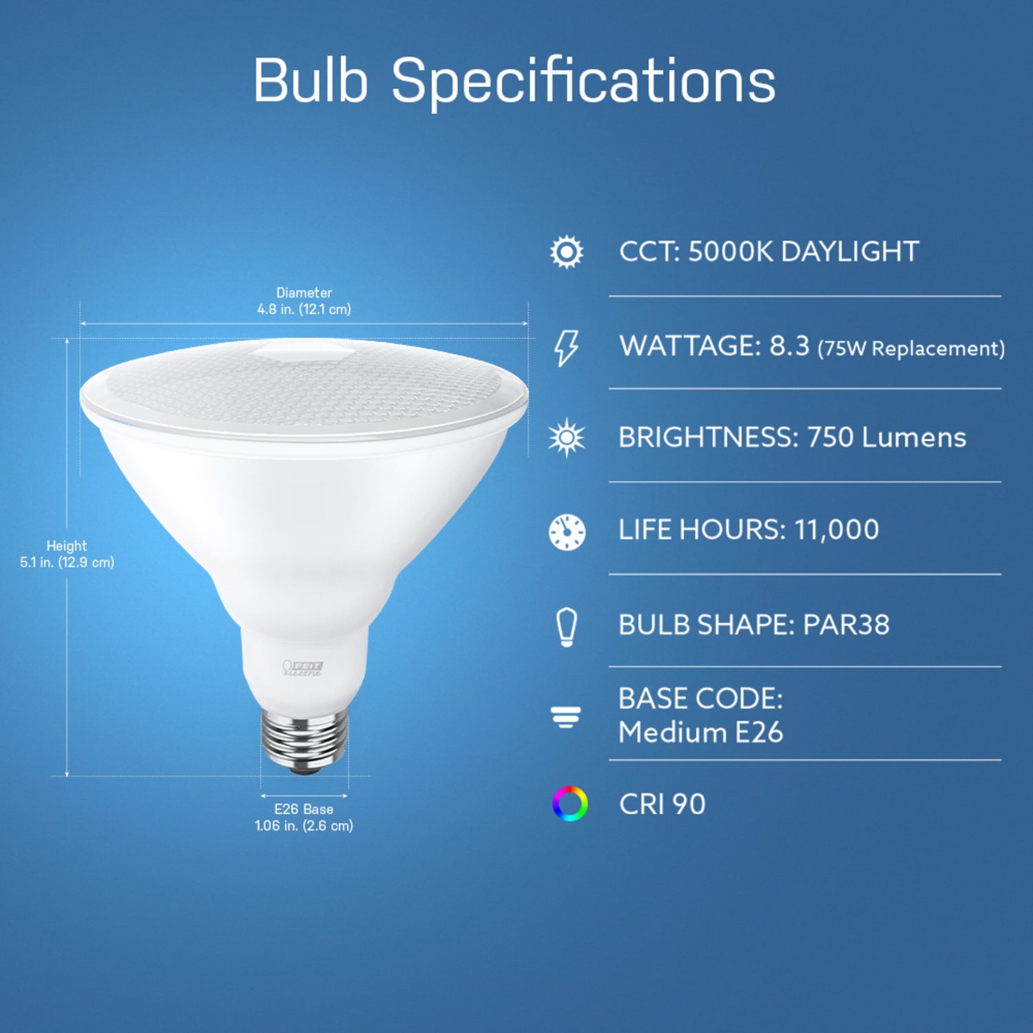 8.3W (75W Replacement) Daylight (5000K) PAR38 E26 Base Reflector LED Light Bulb (4-Pack)