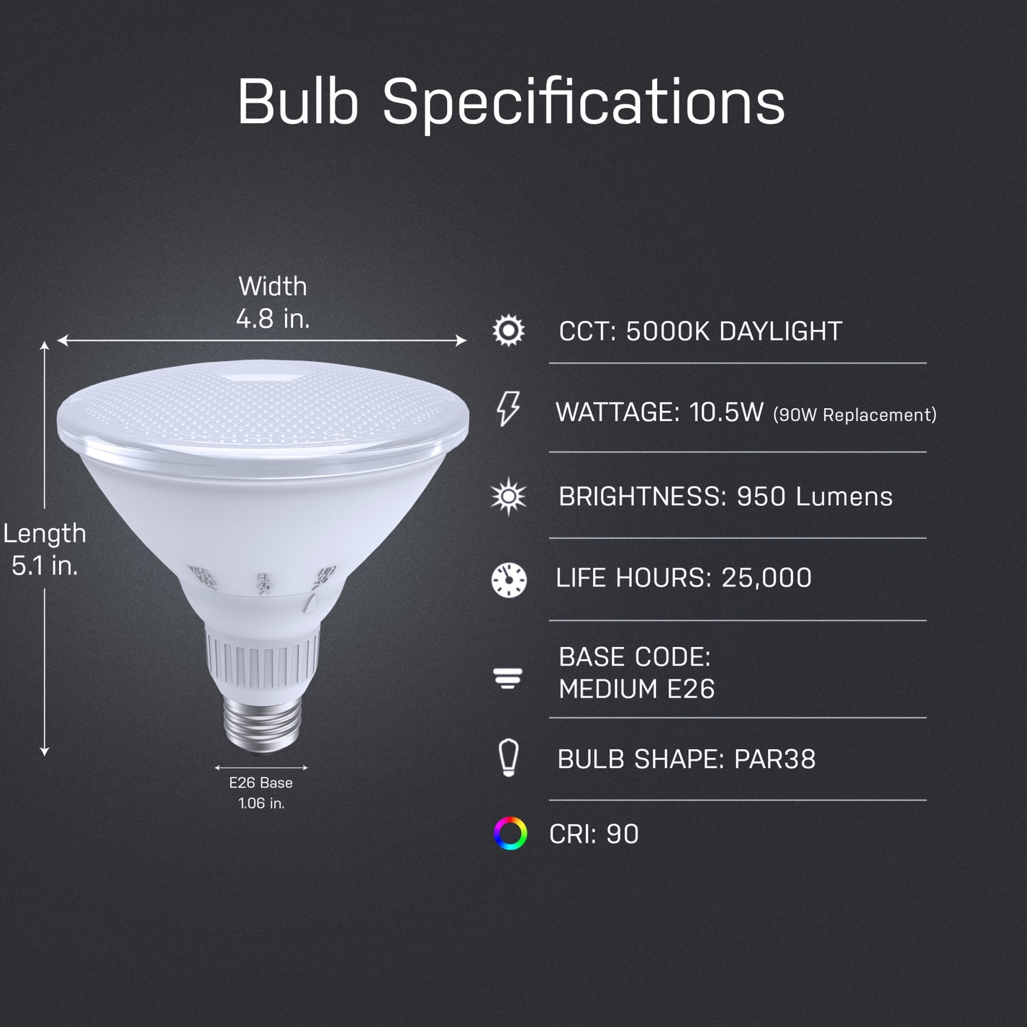 10.5W (90W Replacement) Daylight (5000K) PAR38 Dimmable BeamChoice Reflector LED Bulb