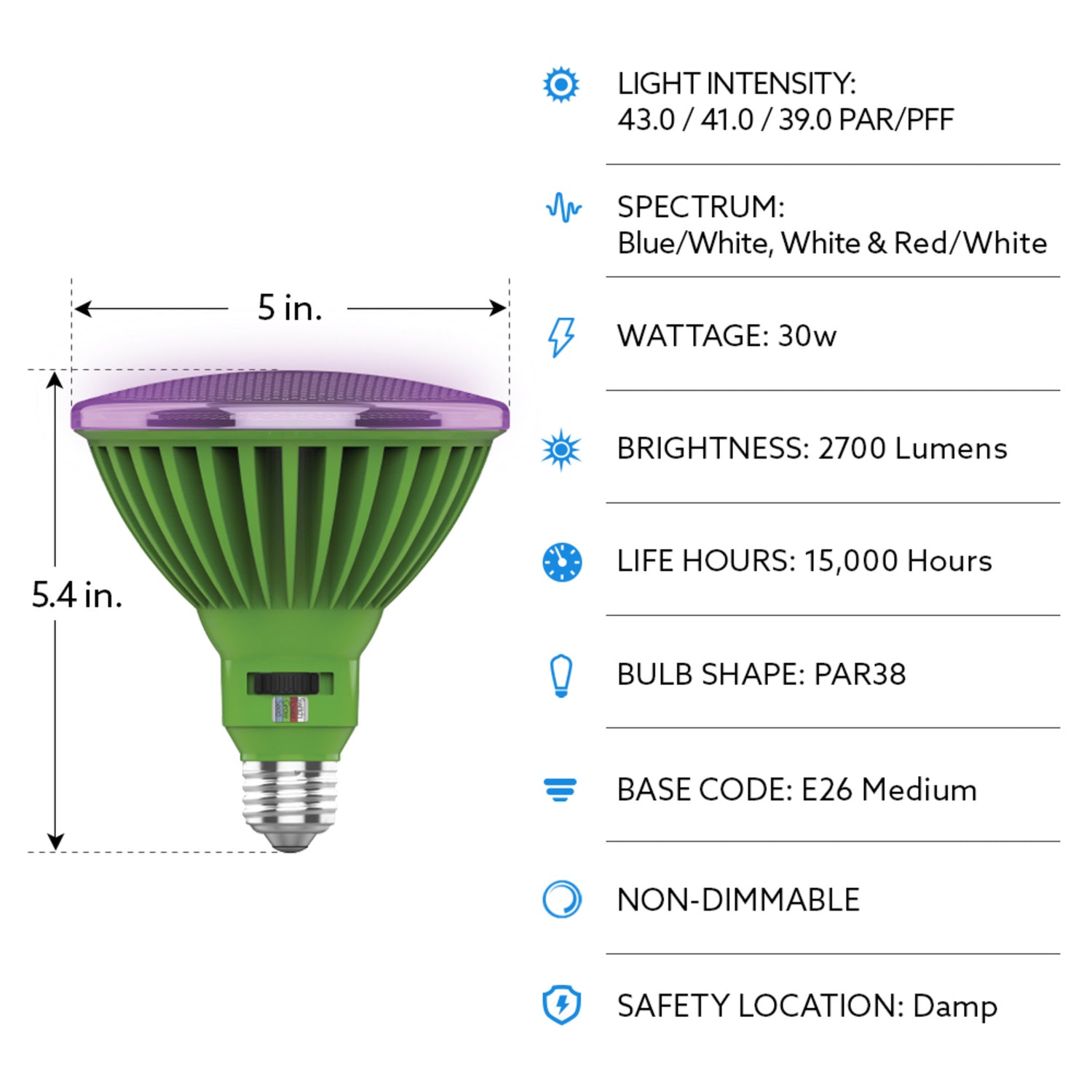 30W PAR38 Selectable Spectrum LED Grow Light